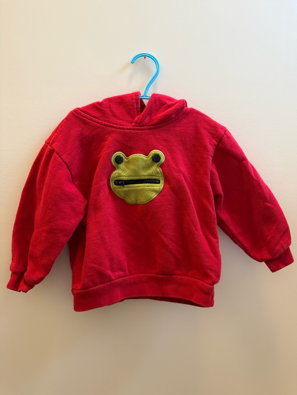 Vintage Please Mum Red Fleece Frog Zipper Mouth Hoodie Sweatshirt 24M